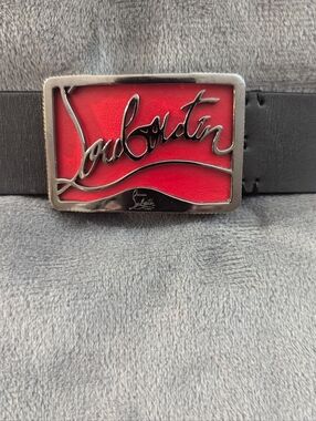 Christian Louboutin Black Ricky Logo Belt with Red Signature Buckle Men's
